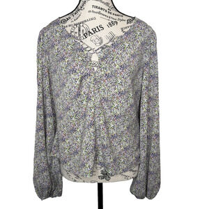 Skies Are Blue Women’s Peasant Blouse Size L Floral Print Multicolor Long Sleeve